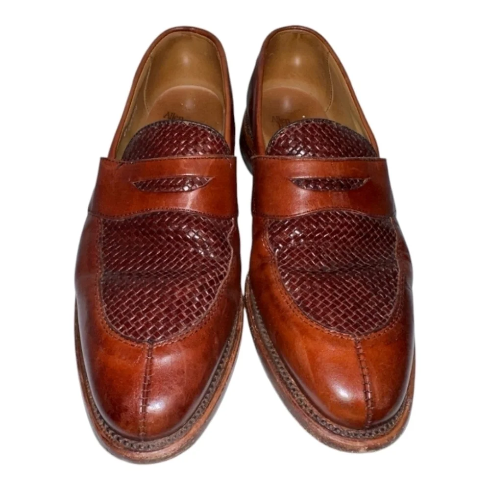Allen Edmonds Leyland Woven Leather Slip-on Penny Loafers Burnished Brown 8.5